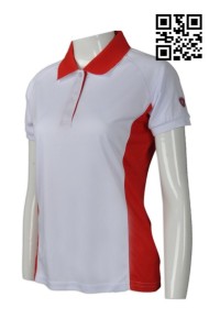 P699 訂造女裝Polo恤款式  製作LOGOPolo恤款式  香港 航空公司 修腰T恤 牛角袖 自訂Polo恤款式  Polo恤專門店    白色撞色紅色